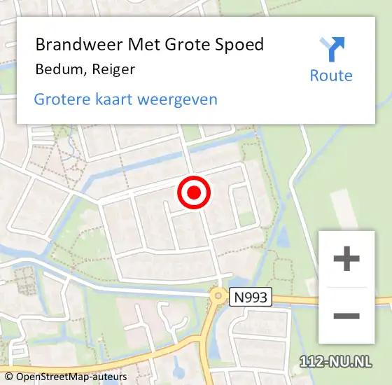 Locatie op kaart van de 112 melding: Brandweer Met Grote Spoed Naar Bedum, Reiger op 18 oktober 2014 19:35