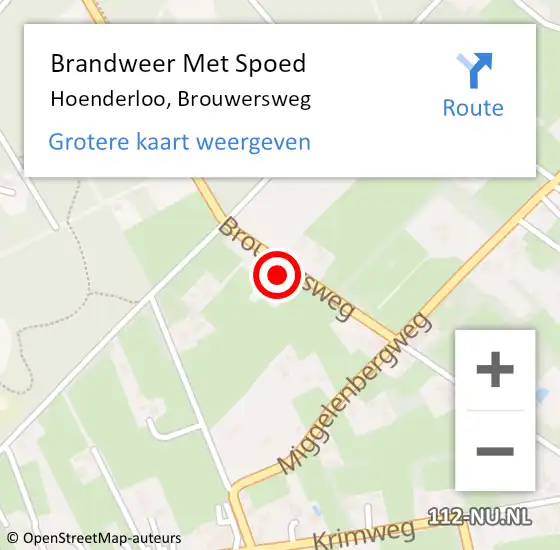 Locatie op kaart van de 112 melding: Brandweer Met Spoed Naar Hoenderloo, Brouwersweg op 3 september 2024 12:18