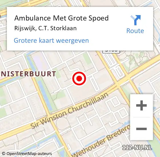 Locatie op kaart van de 112 melding: Ambulance Met Grote Spoed Naar Rijswijk, C.T. Storklaan op 3 september 2024 12:21