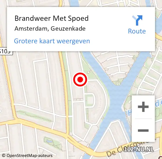 Locatie op kaart van de 112 melding: Brandweer Met Spoed Naar Amsterdam, Geuzenkade op 3 september 2024 12:27