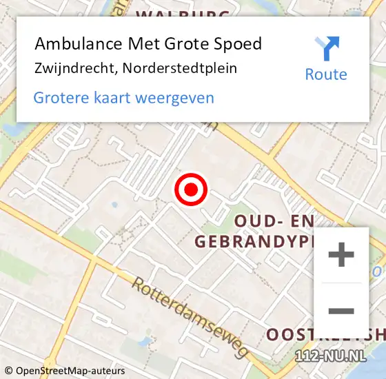 Locatie op kaart van de 112 melding: Ambulance Met Grote Spoed Naar Zwijndrecht, Norderstedtplein op 3 september 2024 12:32