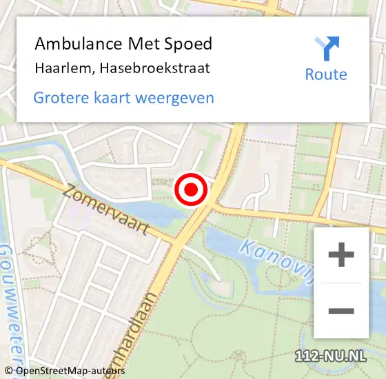 Locatie op kaart van de 112 melding: Ambulance Met Spoed Naar Haarlem, Hasebroekstraat op 3 september 2024 12:32