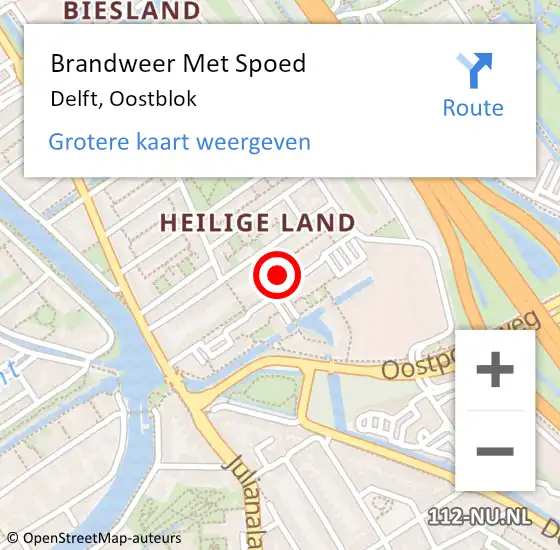 Locatie op kaart van de 112 melding: Brandweer Met Spoed Naar Delft, Oostblok op 3 september 2024 12:37