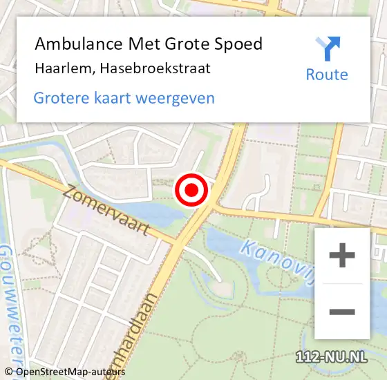 Locatie op kaart van de 112 melding: Ambulance Met Grote Spoed Naar Haarlem, Hasebroekstraat op 3 september 2024 12:39