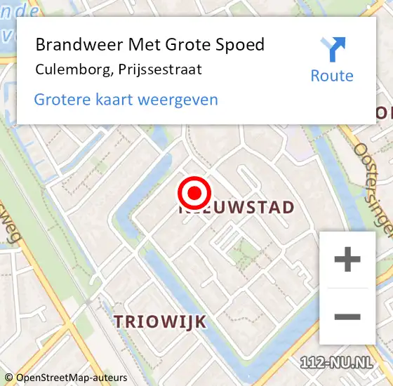 Locatie op kaart van de 112 melding: Brandweer Met Grote Spoed Naar Culemborg, Prijssestraat op 3 september 2024 12:44