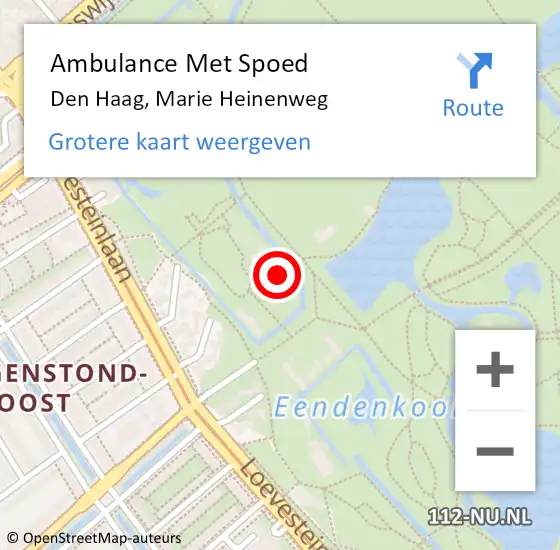 Locatie op kaart van de 112 melding: Ambulance Met Spoed Naar Den Haag, Marie Heinenweg op 3 september 2024 12:44