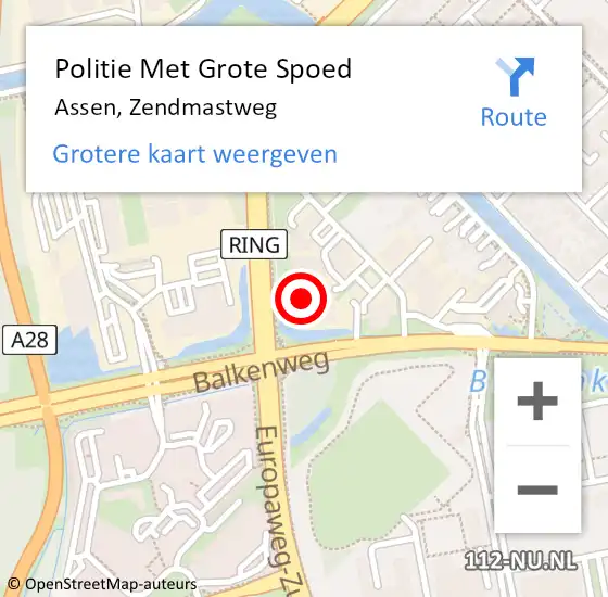 Locatie op kaart van de 112 melding: Politie Met Grote Spoed Naar Assen, Zendmastweg op 3 september 2024 13:18