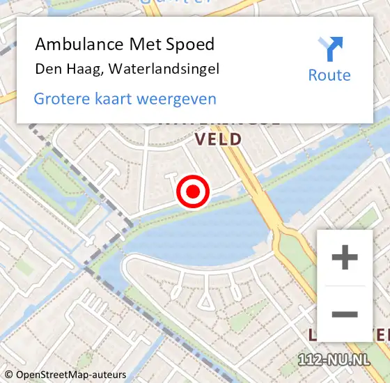 Locatie op kaart van de 112 melding: Ambulance Met Spoed Naar Den Haag, Waterlandsingel op 3 september 2024 13:28