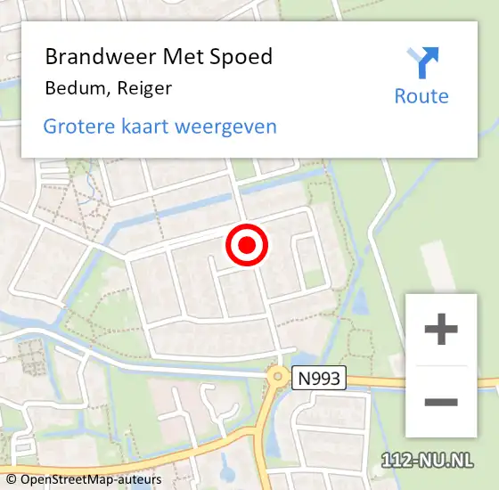 Locatie op kaart van de 112 melding: Brandweer Met Spoed Naar Bedum, Reiger op 18 oktober 2014 19:47