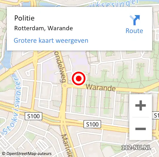 Locatie op kaart van de 112 melding: Politie Rotterdam, Warande op 3 september 2024 13:42