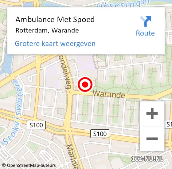 Locatie op kaart van de 112 melding: Ambulance Met Spoed Naar Rotterdam, Warande op 3 september 2024 13:42