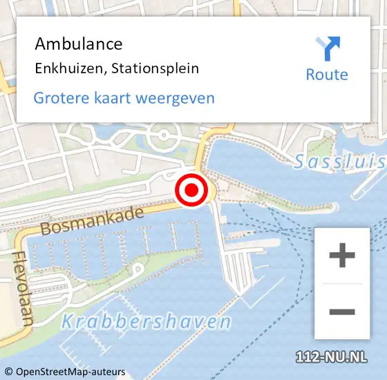 Locatie op kaart van de 112 melding: Ambulance Enkhuizen, Stationsplein op 3 september 2024 13:59