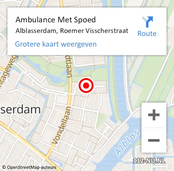 Locatie op kaart van de 112 melding: Ambulance Met Spoed Naar Alblasserdam, Roemer Visscherstraat op 3 september 2024 14:03