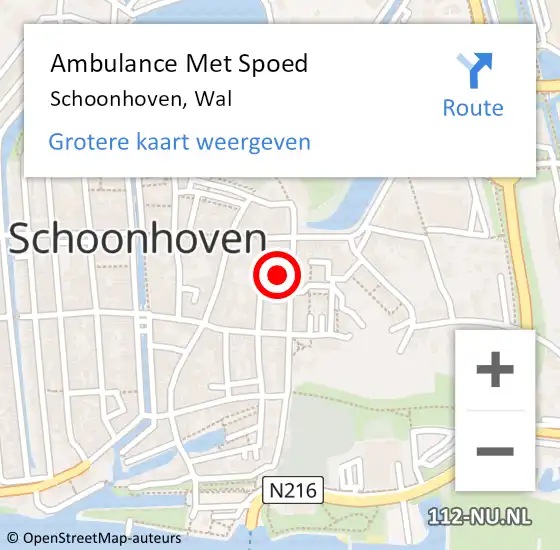 Locatie op kaart van de 112 melding: Ambulance Met Spoed Naar Schoonhoven, Wal op 3 september 2024 14:06