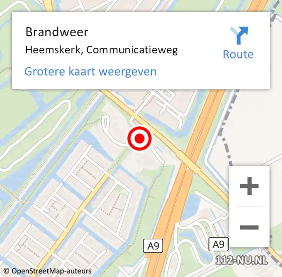 Locatie op kaart van de 112 melding: Brandweer Heemskerk, Communicatieweg op 3 september 2024 14:31