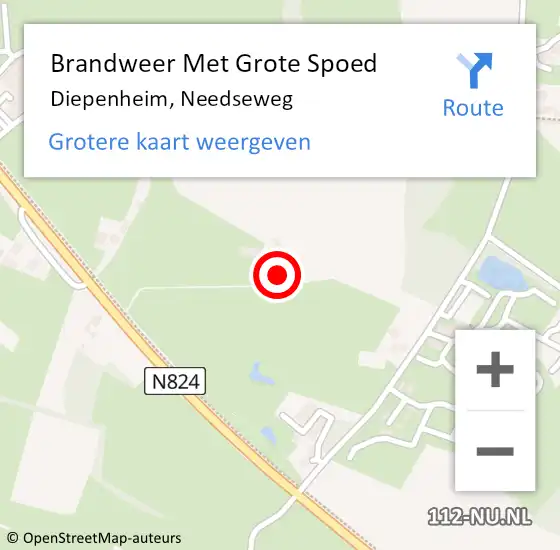 Locatie op kaart van de 112 melding: Brandweer Met Grote Spoed Naar Diepenheim, Needseweg op 3 september 2024 14:32