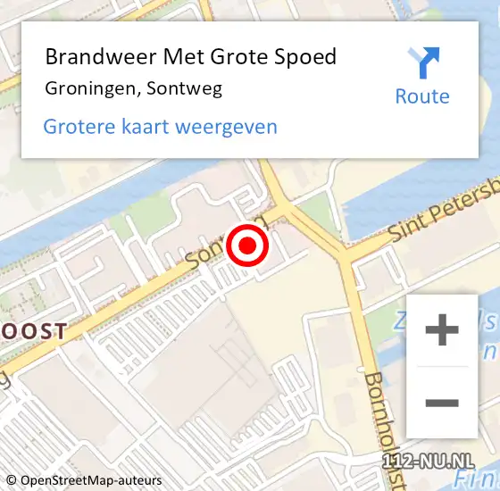 Locatie op kaart van de 112 melding: Brandweer Met Grote Spoed Naar Groningen, Sontweg op 3 september 2024 14:33