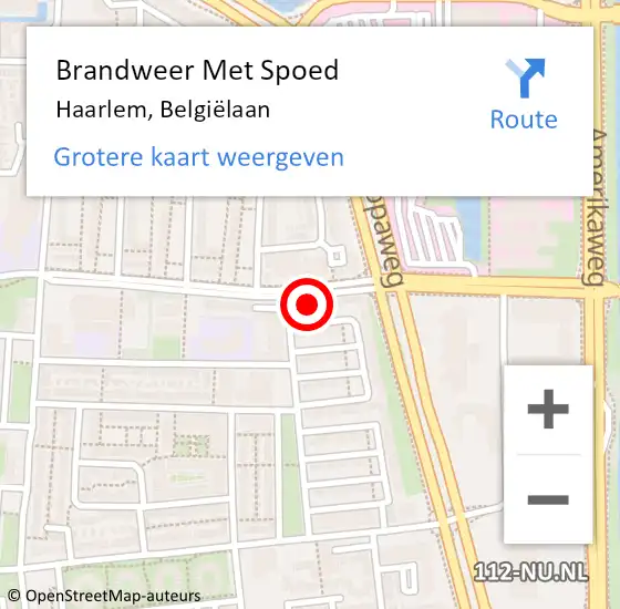 Locatie op kaart van de 112 melding: Brandweer Met Spoed Naar Haarlem, Belgiëlaan op 3 september 2024 14:35