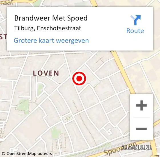 Locatie op kaart van de 112 melding: Brandweer Met Spoed Naar Tilburg, Enschotsestraat op 3 september 2024 15:04