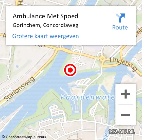 Locatie op kaart van de 112 melding: Ambulance Met Spoed Naar Gorinchem, Concordiaweg op 3 september 2024 15:08