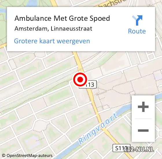 Locatie op kaart van de 112 melding: Ambulance Met Grote Spoed Naar Amsterdam, Linnaeusstraat op 3 september 2024 15:37