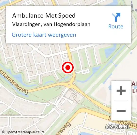 Locatie op kaart van de 112 melding: Ambulance Met Spoed Naar Vlaardingen, van Hogendorplaan op 3 september 2024 15:42