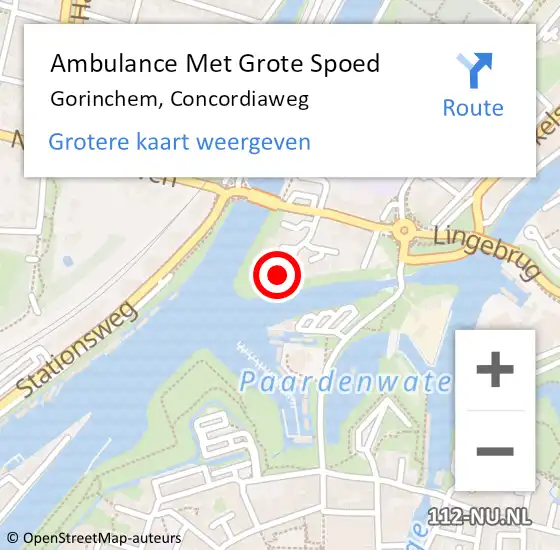 Locatie op kaart van de 112 melding: Ambulance Met Grote Spoed Naar Gorinchem, Concordiaweg op 3 september 2024 16:08