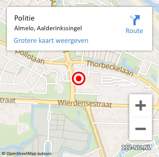 Locatie op kaart van de 112 melding: Politie Almelo, Aalderinkssingel op 3 september 2024 16:12