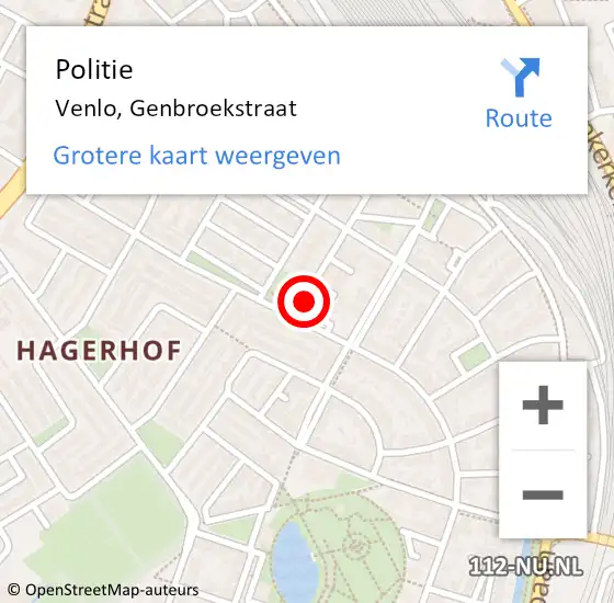 Locatie op kaart van de 112 melding: Politie Venlo, Genbroekstraat op 3 september 2024 16:13