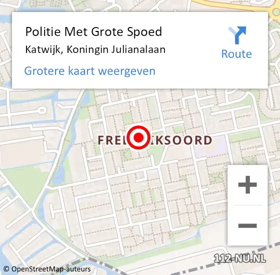 Locatie op kaart van de 112 melding: Politie Met Grote Spoed Naar Katwijk, Koningin Julianalaan op 3 september 2024 16:34