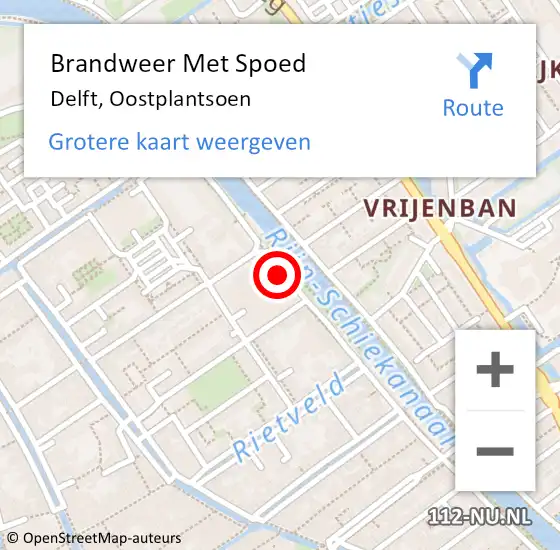 Locatie op kaart van de 112 melding: Brandweer Met Spoed Naar Delft, Oostplantsoen op 3 september 2024 16:52