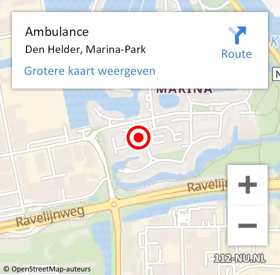 Locatie op kaart van de 112 melding: Ambulance Den Helder, Marina-Park op 3 september 2024 17:15