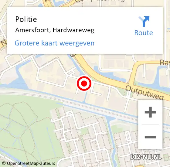 Locatie op kaart van de 112 melding: Politie Amersfoort, Hardwareweg op 3 september 2024 17:23