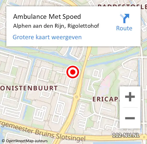 Locatie op kaart van de 112 melding: Ambulance Met Spoed Naar Alphen aan den Rijn, Rigolettohof op 3 september 2024 17:26