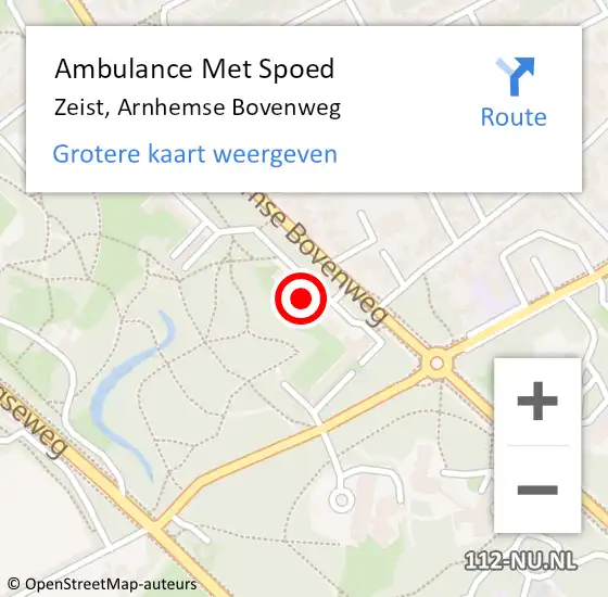 Locatie op kaart van de 112 melding: Ambulance Met Spoed Naar Zeist, Arnhemse Bovenweg op 3 september 2024 17:45