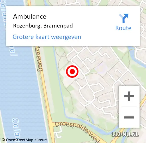 Locatie op kaart van de 112 melding: Ambulance Rozenburg, Bramenpad op 3 september 2024 18:12