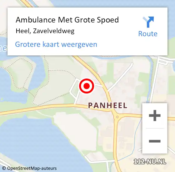 Locatie op kaart van de 112 melding: Ambulance Met Grote Spoed Naar Heel, Zavelveldweg op 3 september 2024 18:21