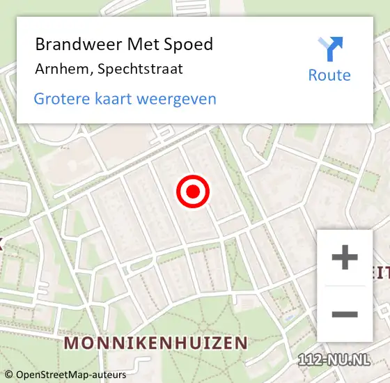 Locatie op kaart van de 112 melding: Brandweer Met Spoed Naar Arnhem, Spechtstraat op 3 september 2024 18:27