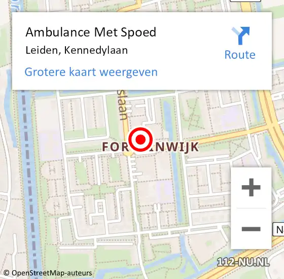 Locatie op kaart van de 112 melding: Ambulance Met Spoed Naar Leiden, Kennedylaan op 3 september 2024 18:47