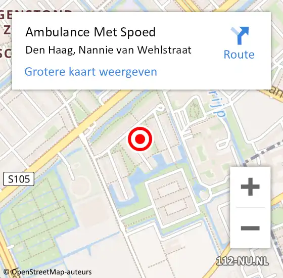 Locatie op kaart van de 112 melding: Ambulance Met Spoed Naar Den Haag, Nannie van Wehlstraat op 3 september 2024 18:50