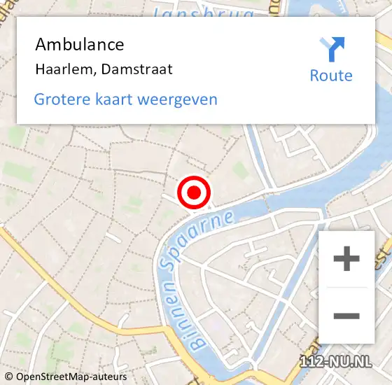 Locatie op kaart van de 112 melding: Ambulance Haarlem, Damstraat op 3 september 2024 19:06