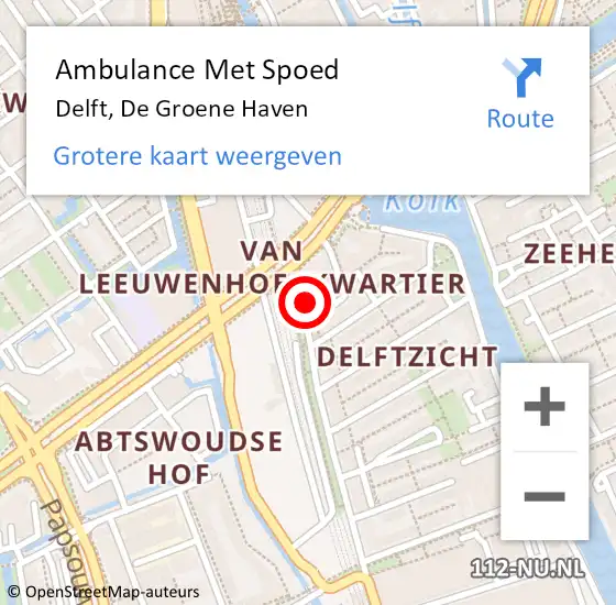 Locatie op kaart van de 112 melding: Ambulance Met Spoed Naar Delft, De Groene Haven op 3 september 2024 19:11