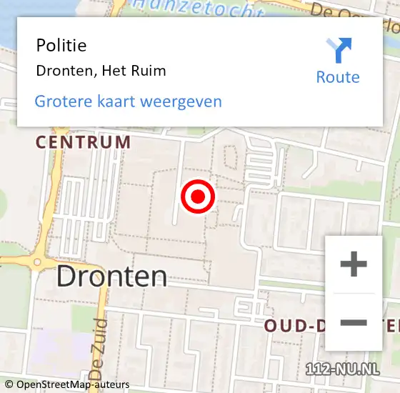 Locatie op kaart van de 112 melding: Politie Dronten, Het Ruim op 3 september 2024 19:32