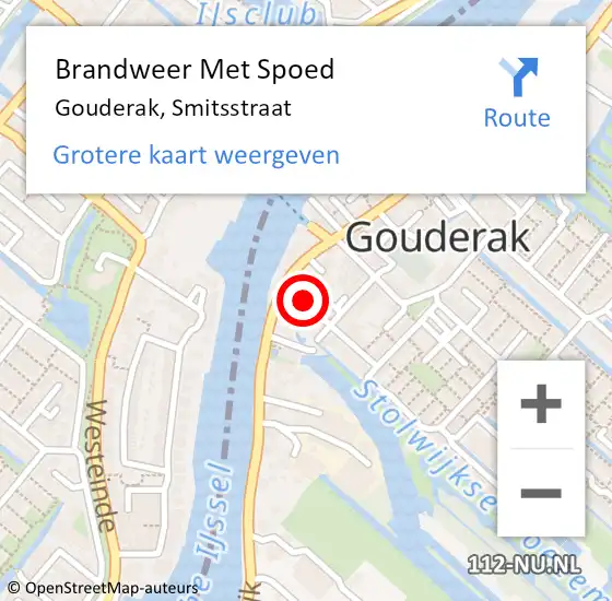 Locatie op kaart van de 112 melding: Brandweer Met Spoed Naar Gouderak, Smitsstraat op 3 september 2024 20:20