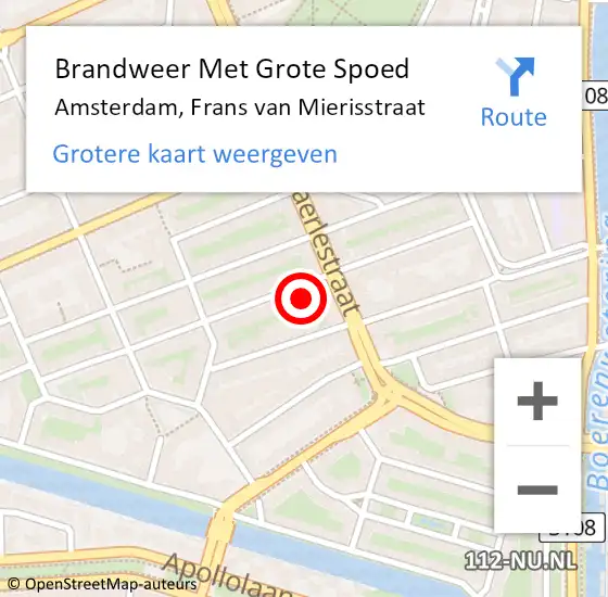 Locatie op kaart van de 112 melding: Brandweer Met Grote Spoed Naar Amsterdam, Frans van Mierisstraat op 3 september 2024 20:36