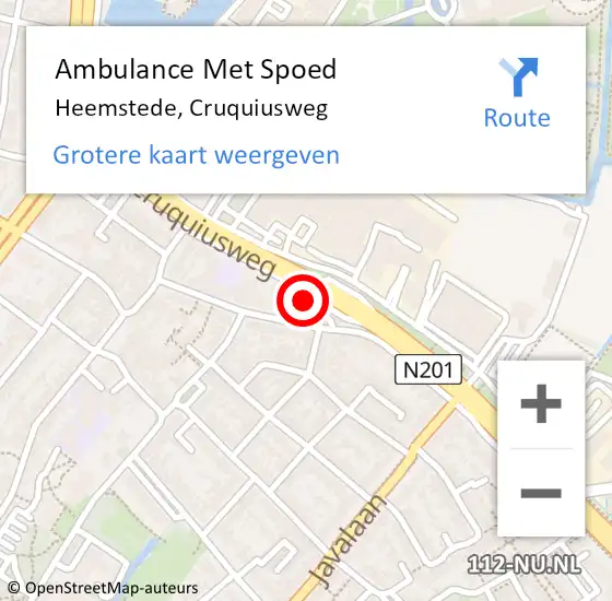 Locatie op kaart van de 112 melding: Ambulance Met Spoed Naar Heemstede, Cruquiusweg op 3 september 2024 20:46