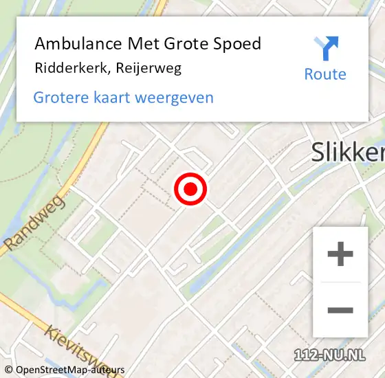 Locatie op kaart van de 112 melding: Ambulance Met Grote Spoed Naar Ridderkerk, Reijerweg op 3 september 2024 20:56