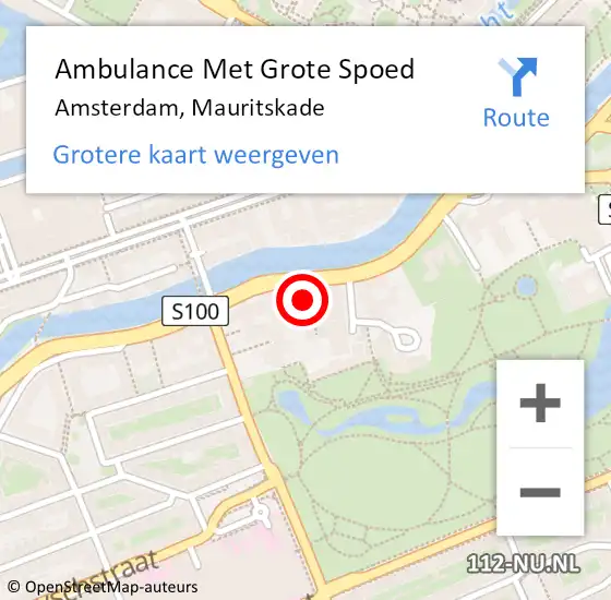 Locatie op kaart van de 112 melding: Ambulance Met Grote Spoed Naar Amsterdam, Mauritskade op 3 september 2024 21:46