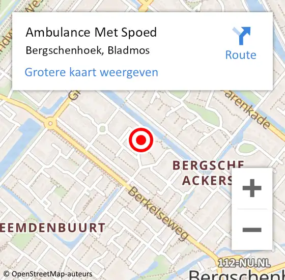 Locatie op kaart van de 112 melding: Ambulance Met Spoed Naar Bergschenhoek, Bladmos op 3 september 2024 22:07