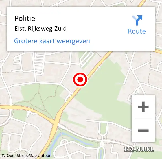 Locatie op kaart van de 112 melding: Politie Elst, Rijksweg-Zuid op 3 september 2024 22:13